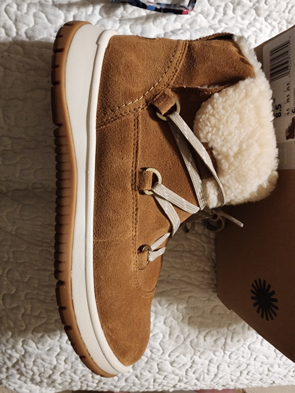 UGG Girls' Chestnut Suede Lace-Up Winter Boot with Shearling Collar